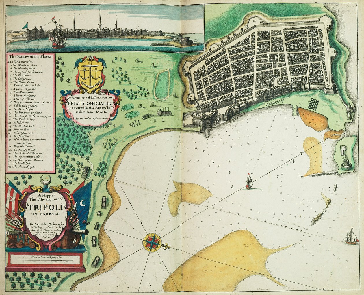 Mapa miasta i portu Trypolis na Barbarii autorstwa John Seller
