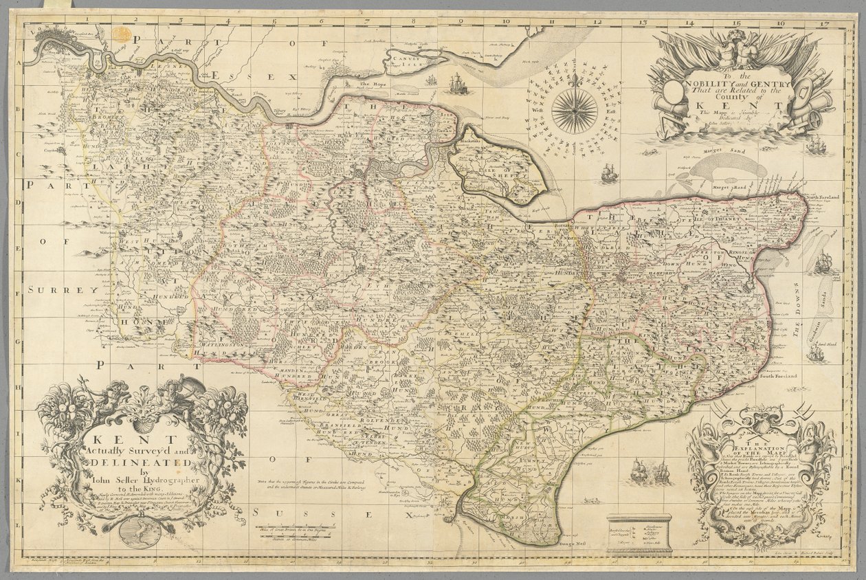 Kent, faktycznie zbadany i nakreślony przez Johna Sprzedającego, ok. 1680 r. (rycina) autorstwa John Seller