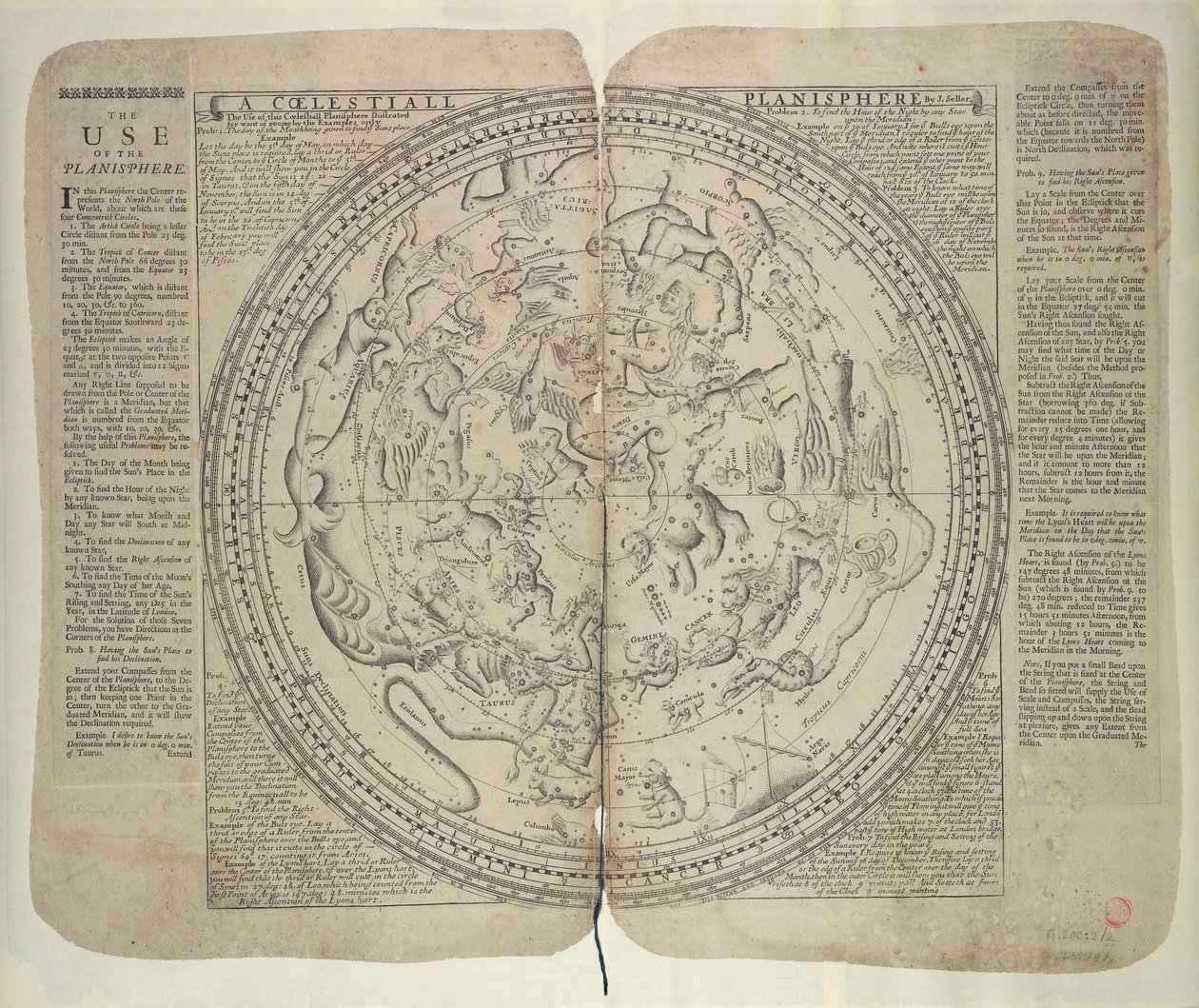 Gwiezdny zodiak, którego granice wyznaczają widoczne ścieżki wszystkich planet - autor John Seller, hydrograf najpogodniejszego króla. autorstwa John Seller