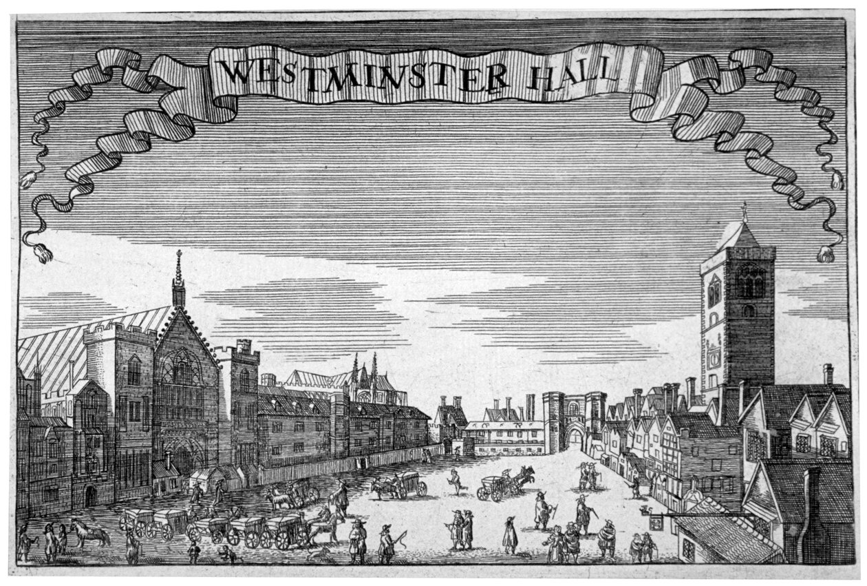 Widok Westminster Hall i New Palace Yard, Londyn, c1648. autorstwa John Seller