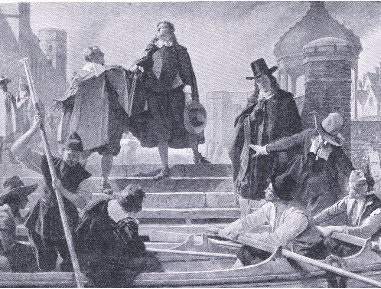 Lot pięciu członków, ilustracja z Historii narodu brytyjskiego wydanej przez Waverley, c.1940 (lito) autorstwa John Seymour Lucas