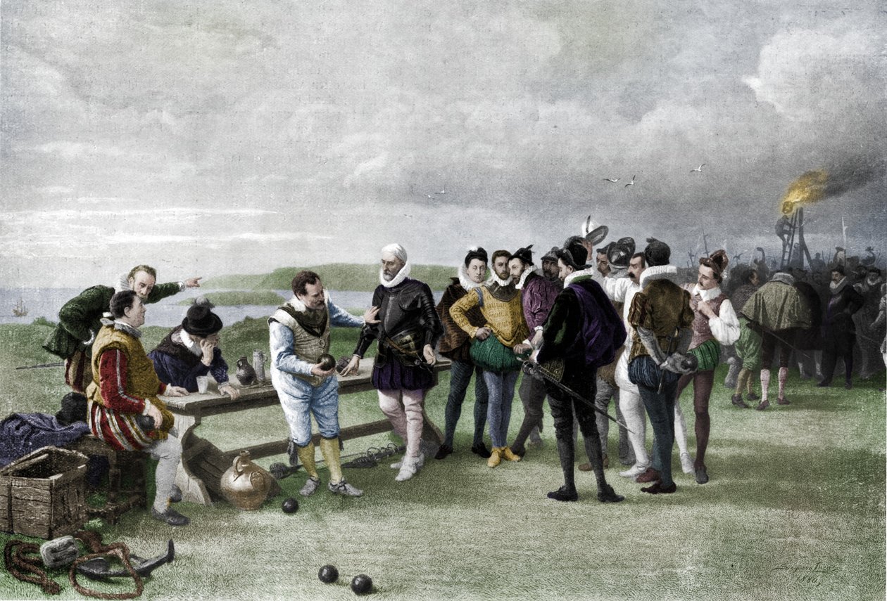 Armada w zasięgu wzroku, motyka Plymouth, 1880, 1911 autorstwa John Seymour Lucas