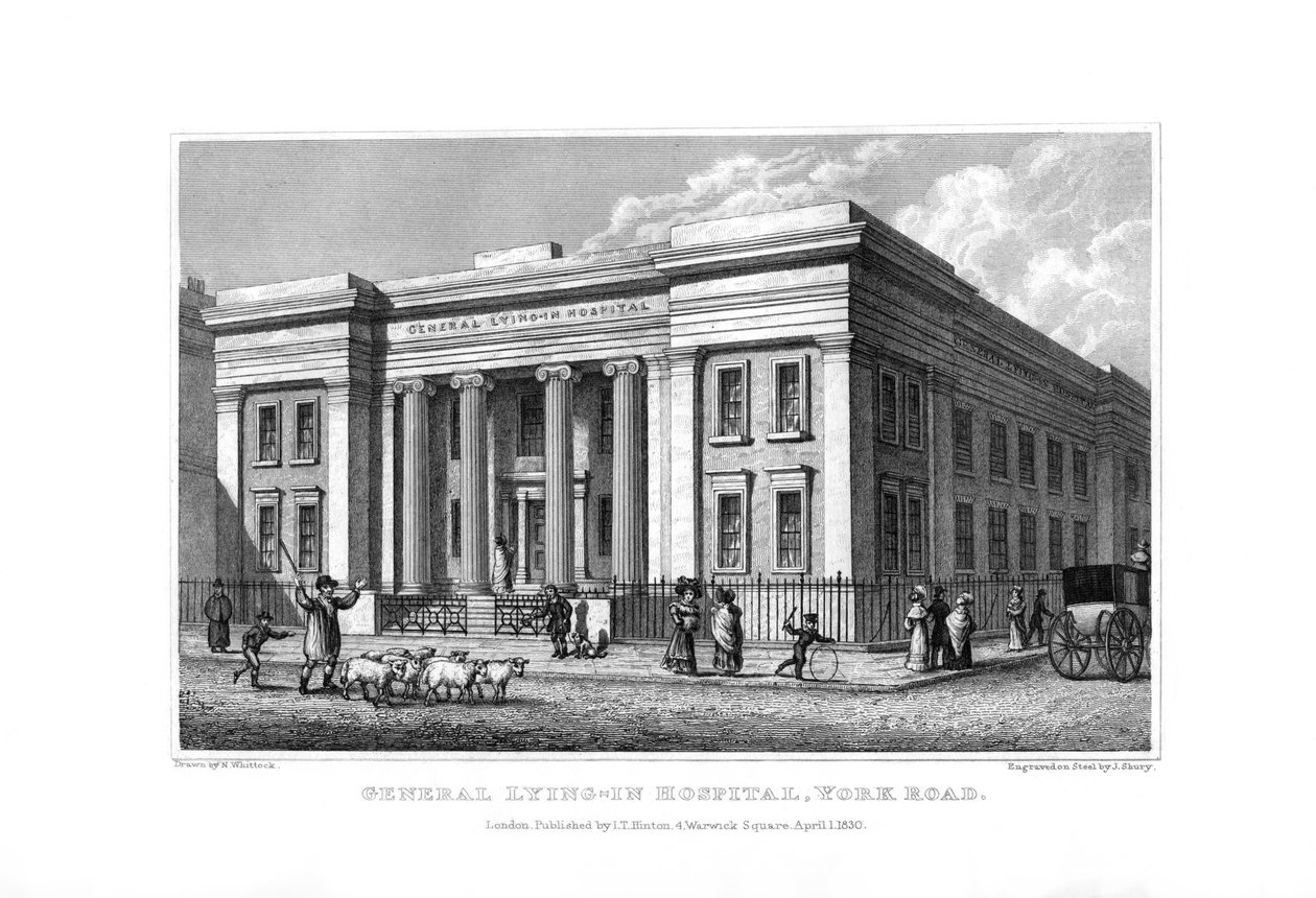 General Lying-in Hospital, York Road, Lambeth, Londyn, 1830. autorstwa John Shury