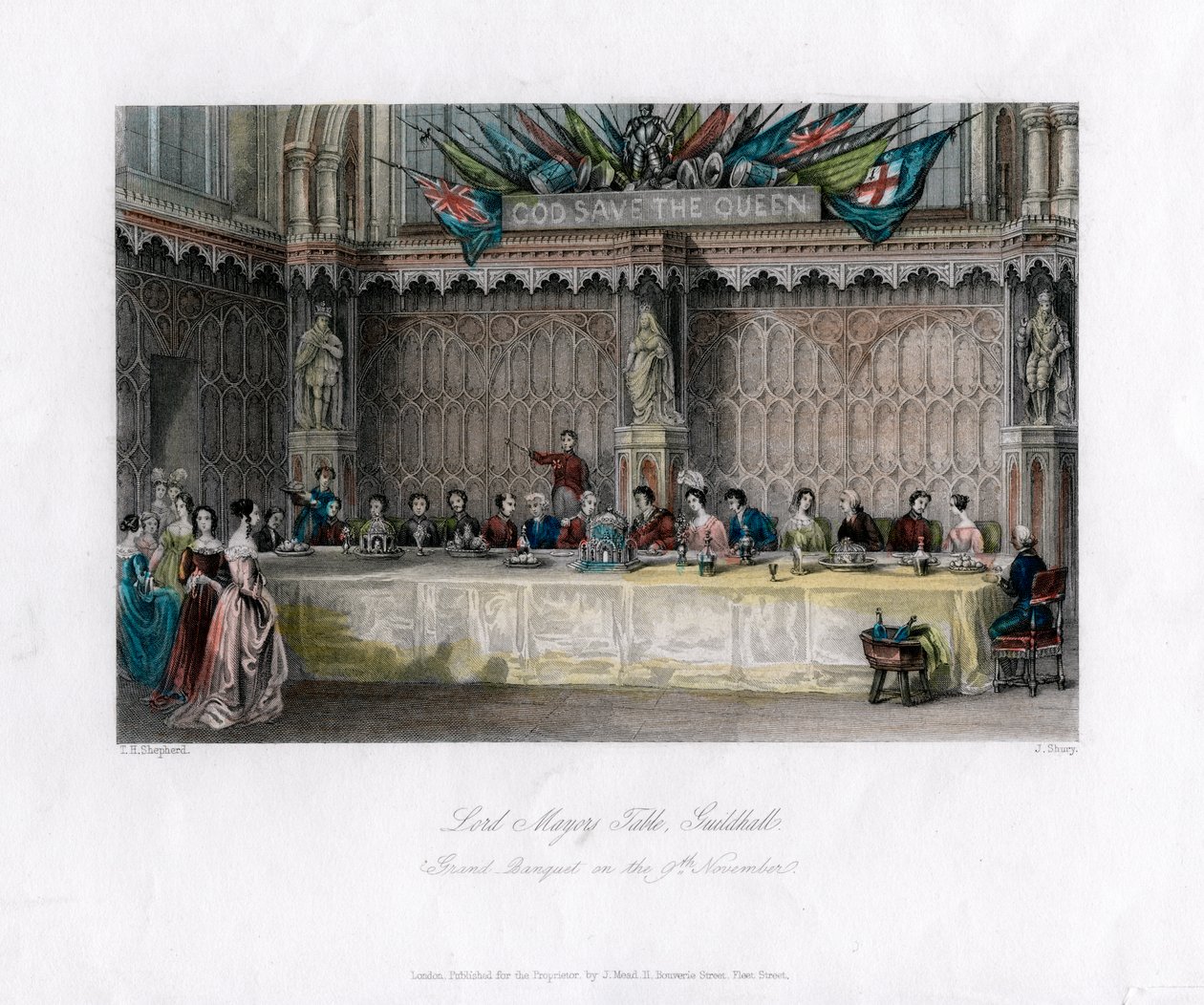 Stół Lord Mayors, wielki bankiet, Guildhall, City of London, XIX wiek. autorstwa John Shury