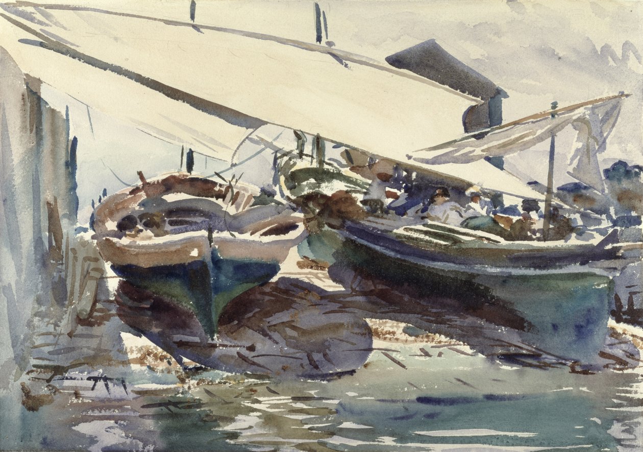 Łódki wyciągane (wc na papierze) autorstwa John Singer Sargent