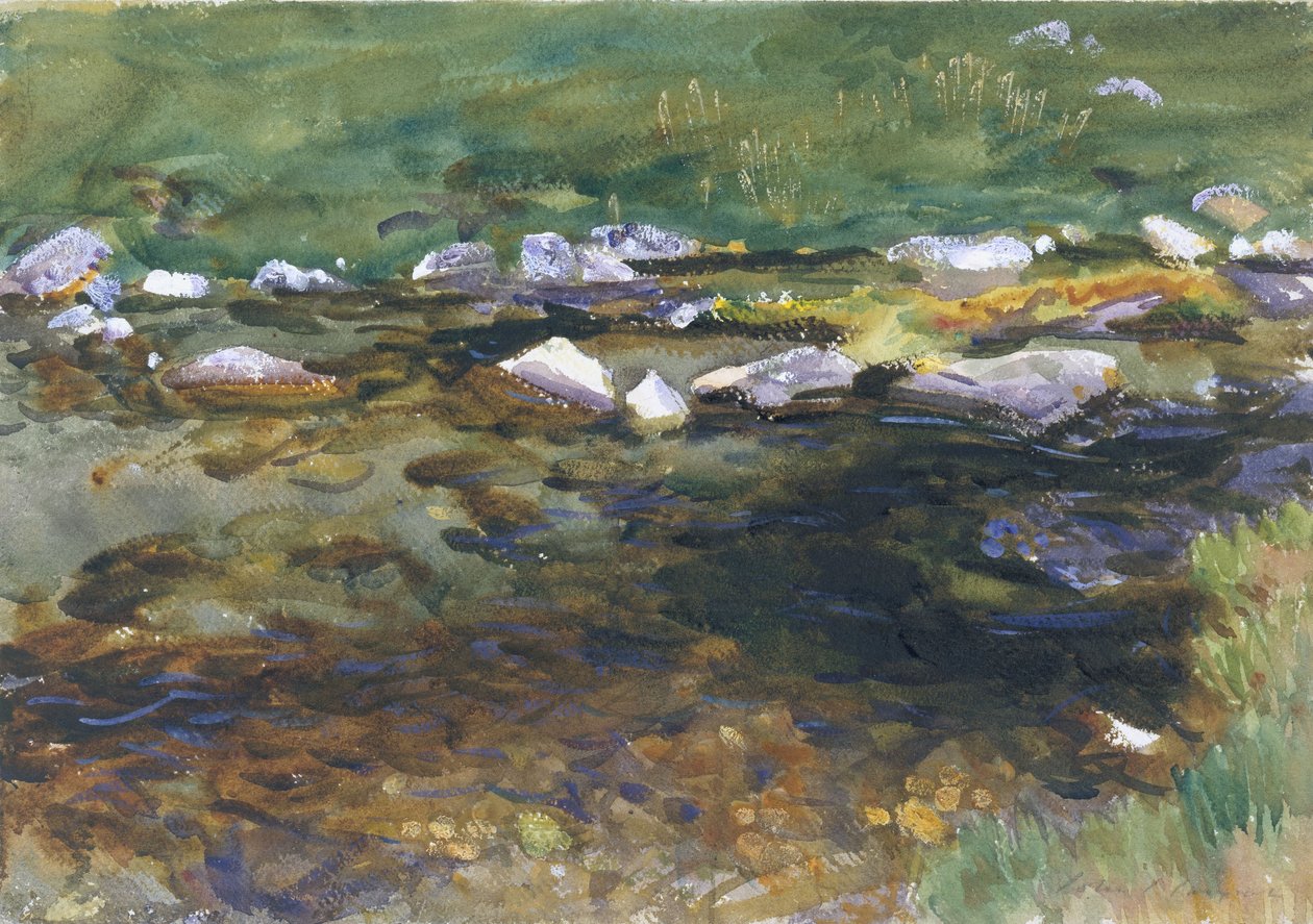 Potok i łąka, ok. 1907 (wc, gwasz i grafit na białym papierze) autorstwa John Singer Sargent