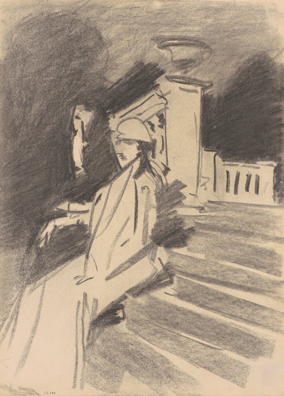 Przy fontannie, Villa Torlonia, Frascati, ok. 1907 (węgiel drzewny na papierze czerpanym) autorstwa John Singer Sargent