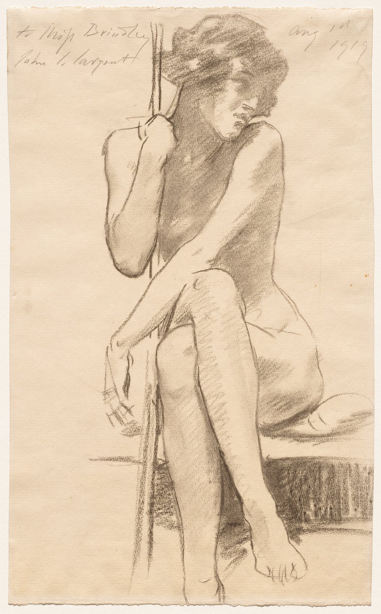 Akt kobiecy siedzący na niskiej ławce autorstwa John Singer Sargent