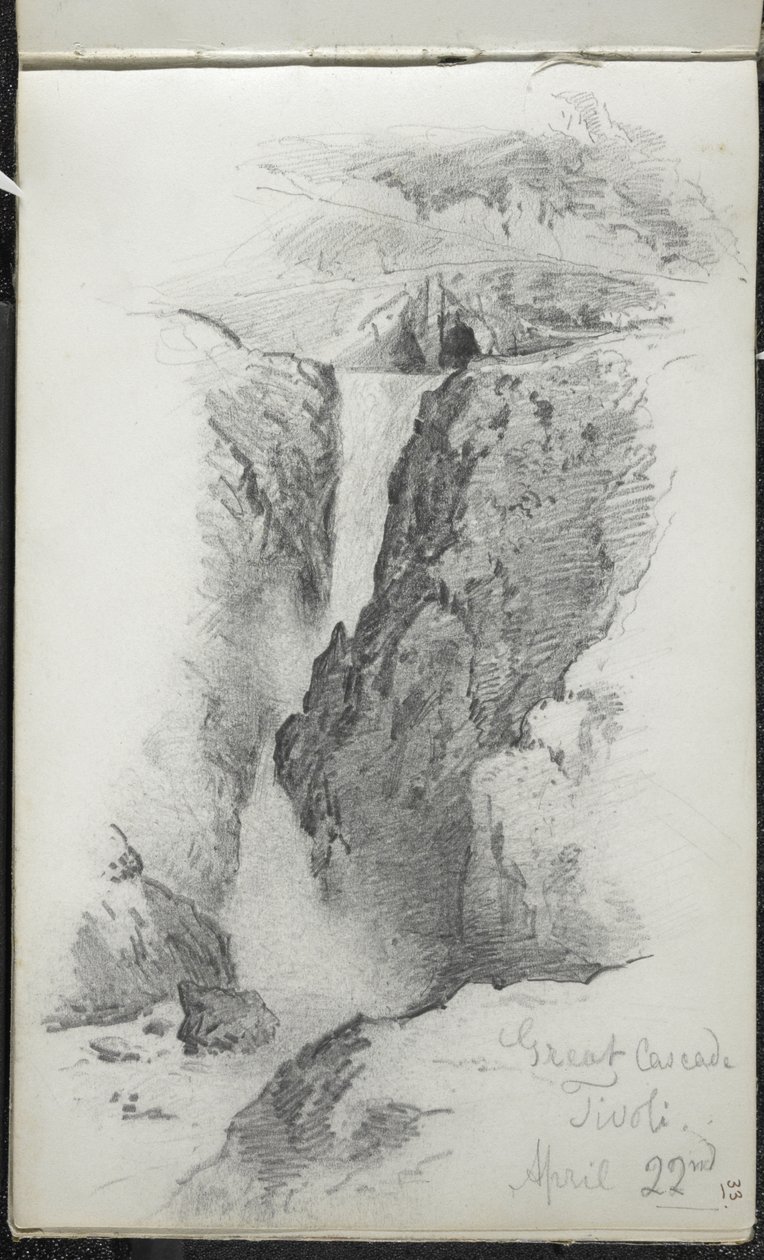 Wielka Kaskada, Tivoli, Włochy, 22.04.1869 (grafit na papierze tkanym w kolorze złamanej bieli) autorstwa John Singer Sargent