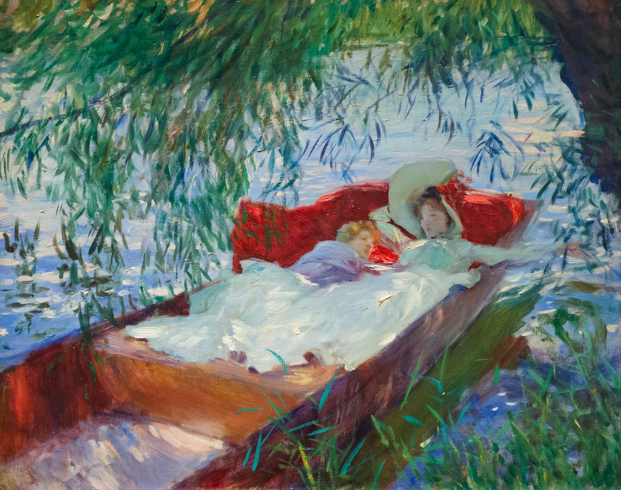 Dama z dzieckiem śpiąca w pontonie pod wierzbą autorstwa John Singer Sargent
