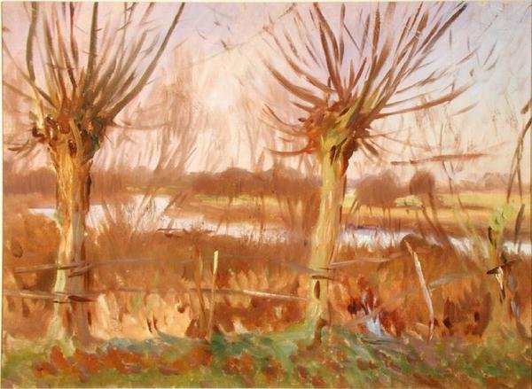 Pejzaż z drzewami, Calcot-nad Tamizą, ok.1888 (olej na płótnie) autorstwa John Singer Sargent