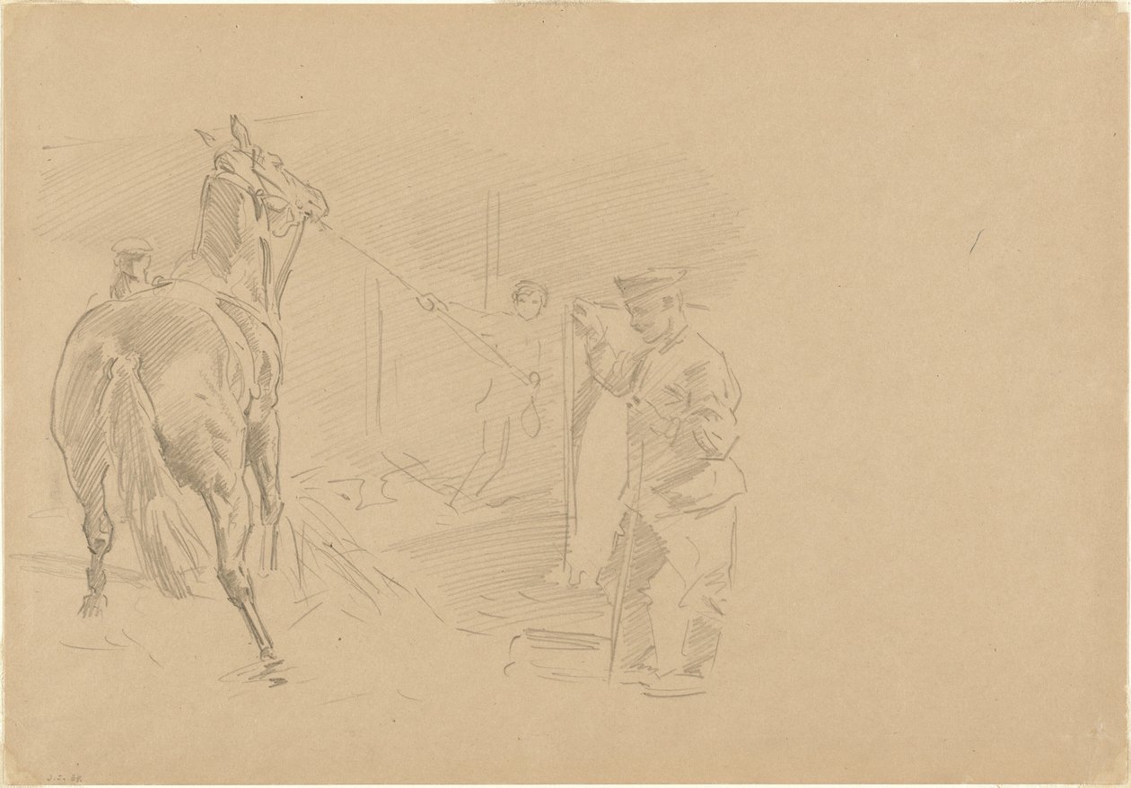 Mężczyzna wciągający konia do boksu autorstwa John Singer Sargent