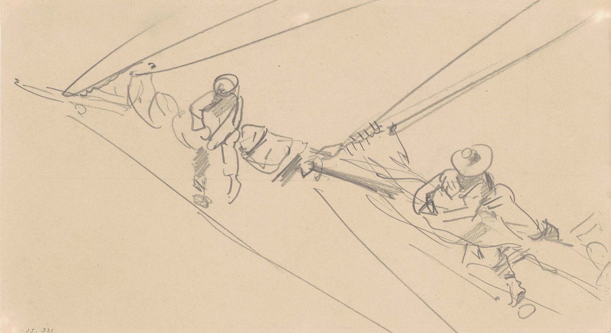 Mężczyźni na drzewcu, ok. 1876 (grafit na tkanym papierze) autorstwa John Singer Sargent