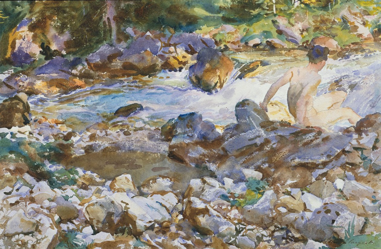 Górski potok, ok. 1912-14 (akwarela i grafit na papierze tkanym w kolorze złamanej bieli) autorstwa John Singer Sargent