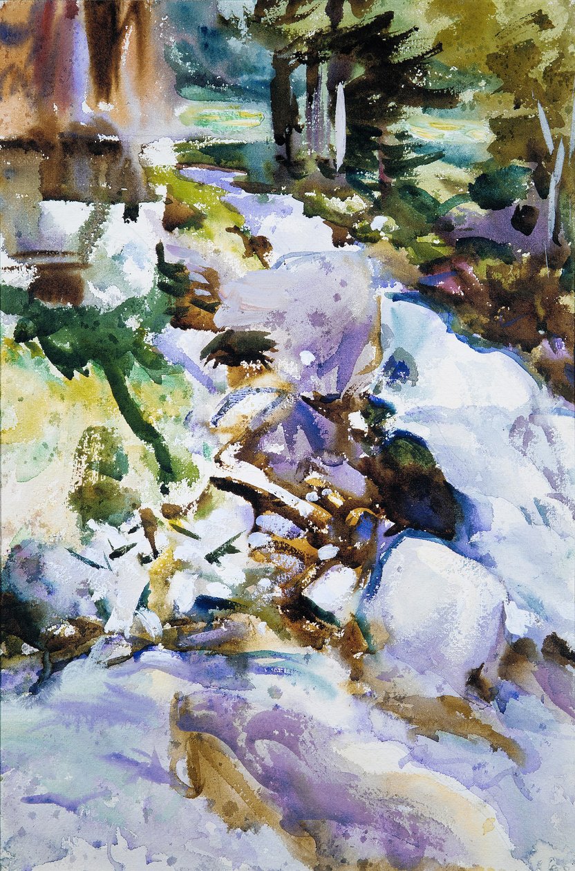 Rushing Brook, ok. 1904-11 (toaleta, gwasz i grafit na papierze tkanym w kolorze złamanej bieli) autorstwa John Singer Sargent