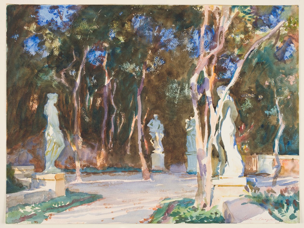 Shady Paths, Vizcaya (toaleta nad grafitem na papierze) autorstwa John Singer Sargent