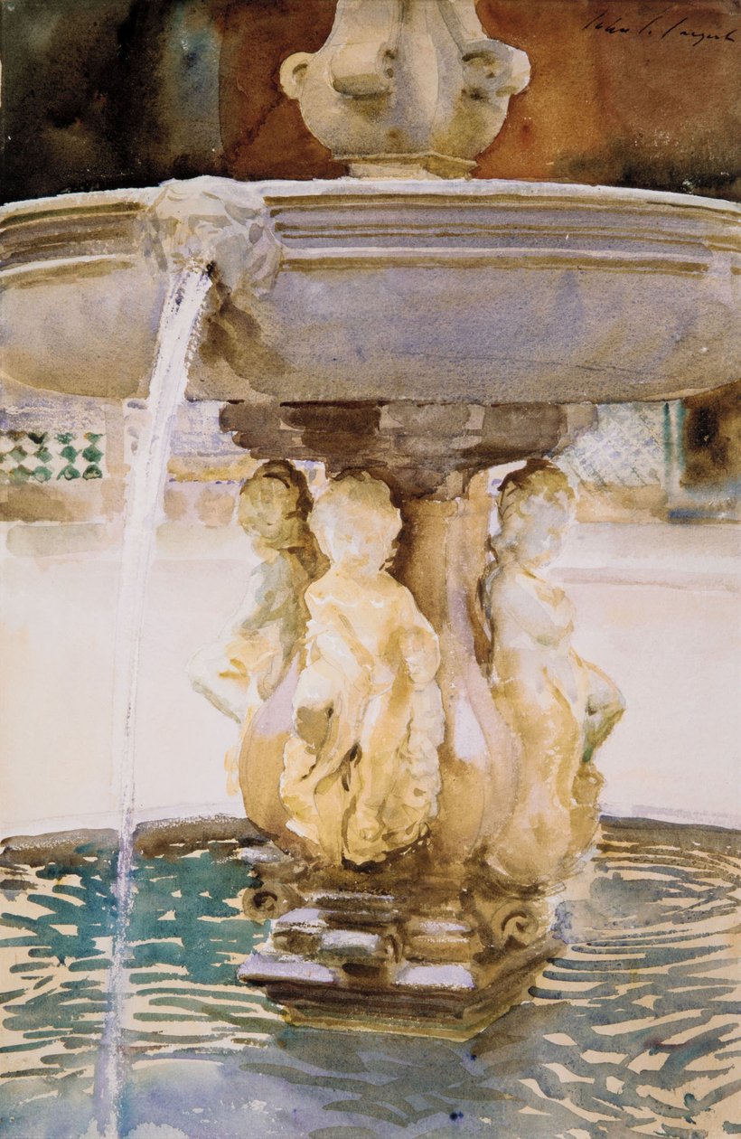 Fontanna hiszpańska, 1912 (wc i grafit na białym papierze) autorstwa John Singer Sargent