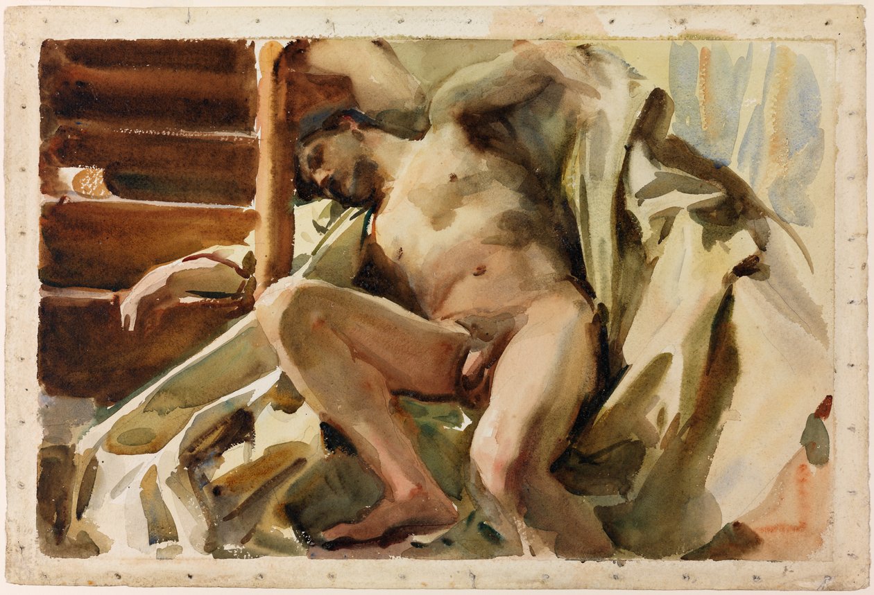 Studium męskiego aktu w pozycji leżącej autorstwa John Singer Sargent