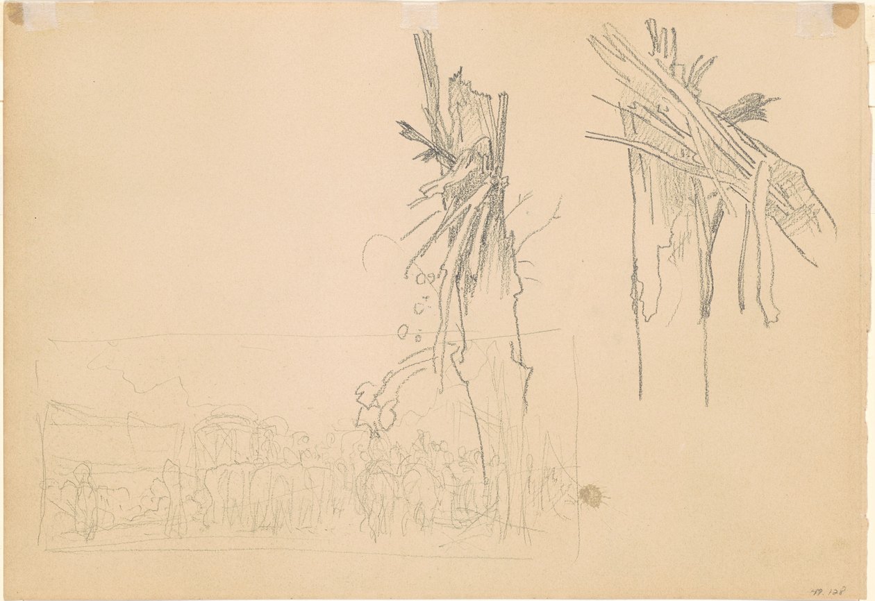 Dwa roztrzaskane drzewa i Studium drogi [verso], 1918. autorstwa John Singer Sargent