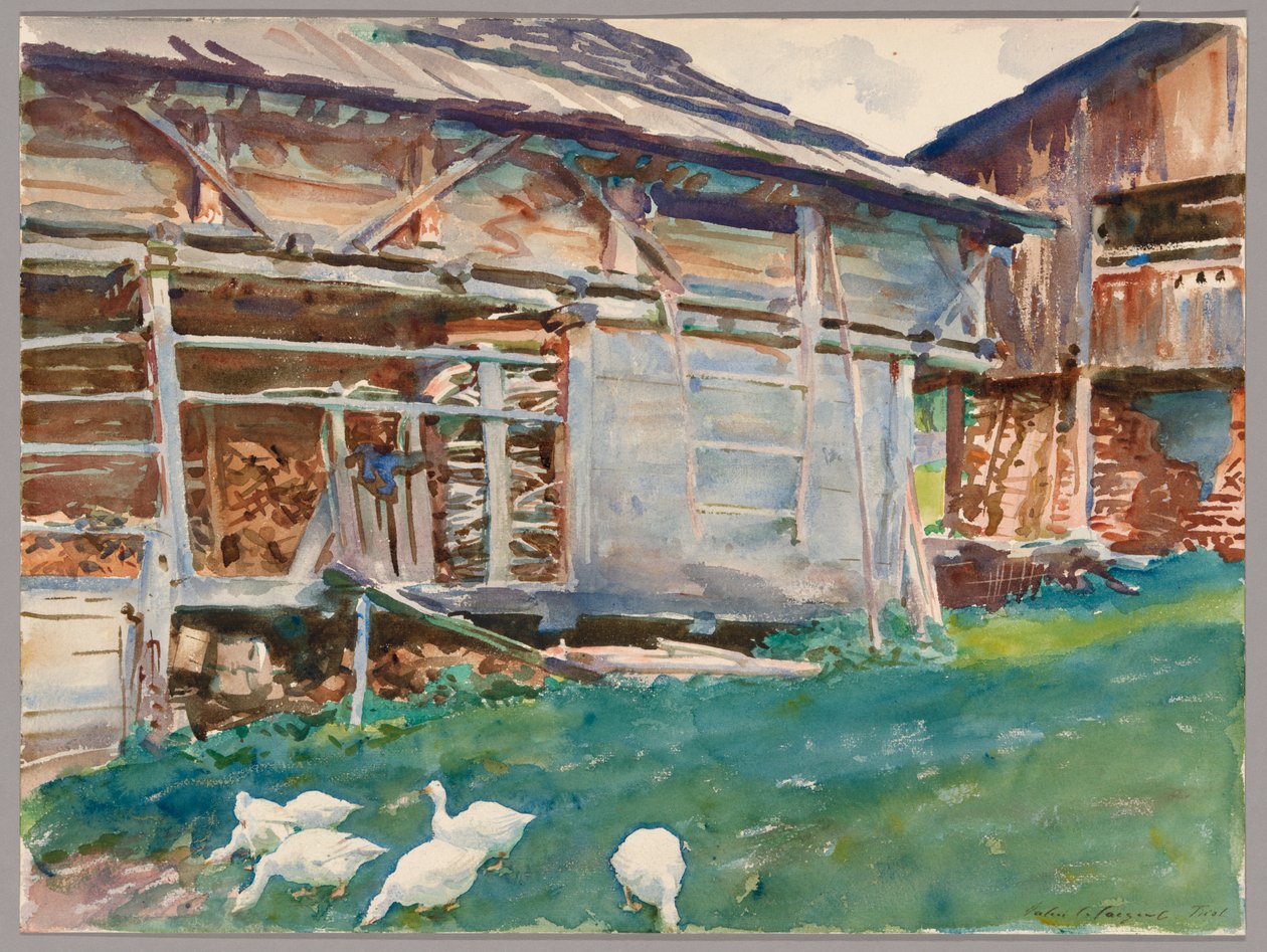 Drewniane szopy, Tyrol autorstwa John Singer Sargent