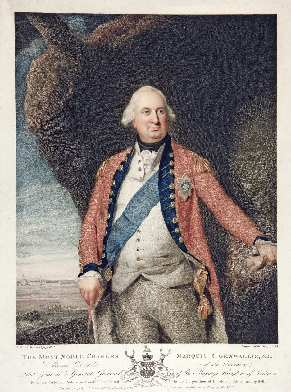 Najszlachetniejszy Charles Marquis Cornwallis, wyd. 1798 (kolorowy grawerunek) autorstwa John Singleton (after) Copley