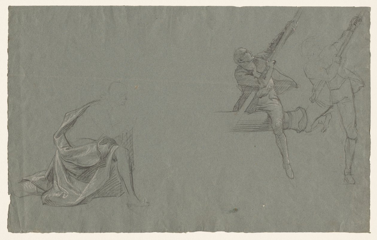 Studium draperii; Dwie postacie ciągnące słup autorstwa John Singleton Copley