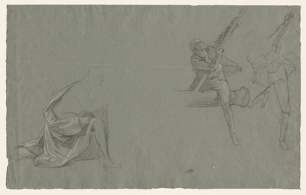 Studium draperii, Dwie postacie ciągnące za słup, 1785-86. autorstwa John Singleton Copley