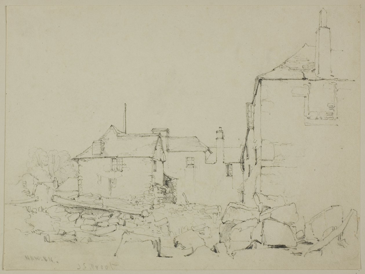 Domy i kamienny mur, Newlyn autorstwa John Skinner Prout