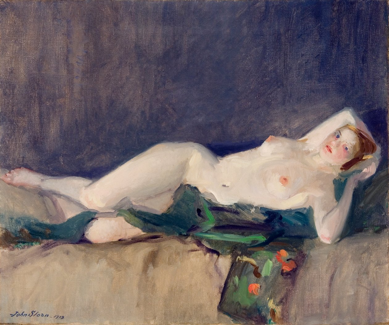 Ciepły, zielony szalik autorstwa John French Sloan