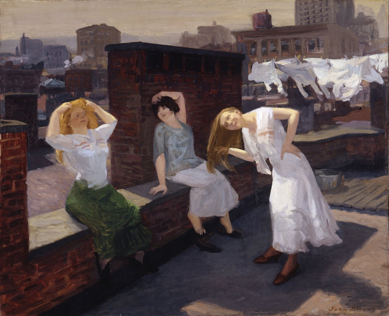 Niedziela, kobiety suszące włosy autorstwa John French Sloan