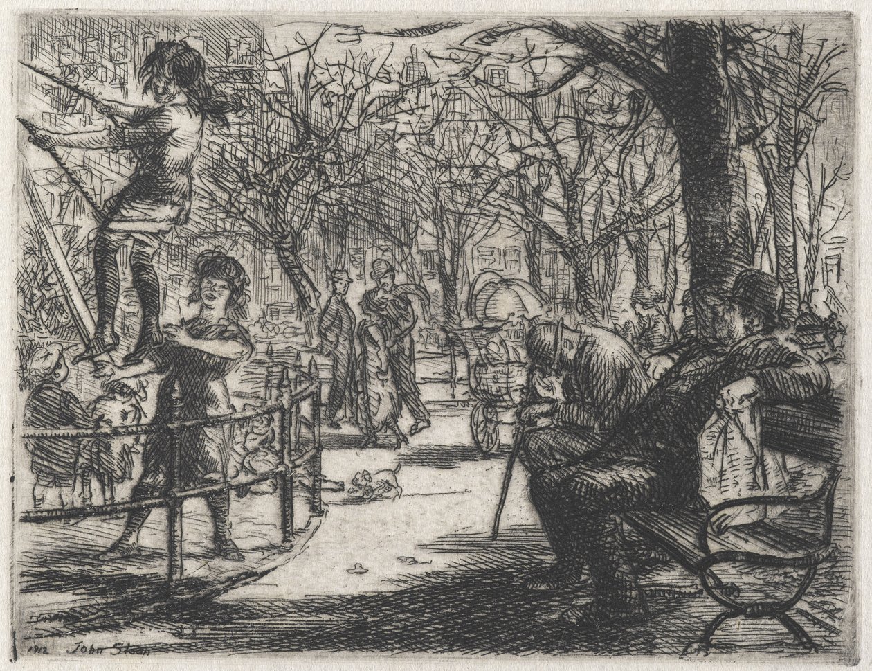Huśtawka na Placu autorstwa John French Sloan