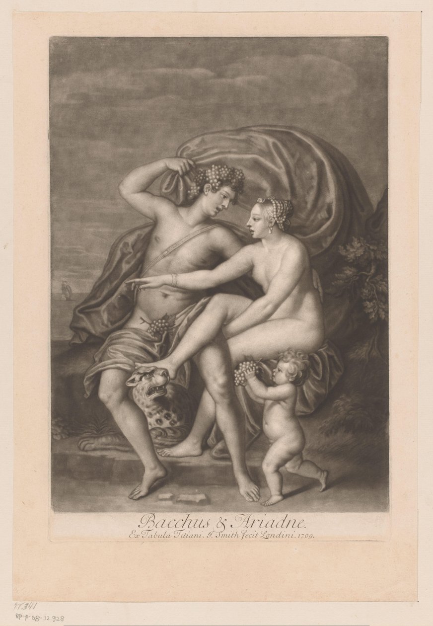 Bachus odnajduje Ariadnę na Naksos Bachus i Ariadna (tytuł na obiekcie) Romanse bogów (tytuł serii) Loves of the Gods (tytuł serii) autorstwa John Smith