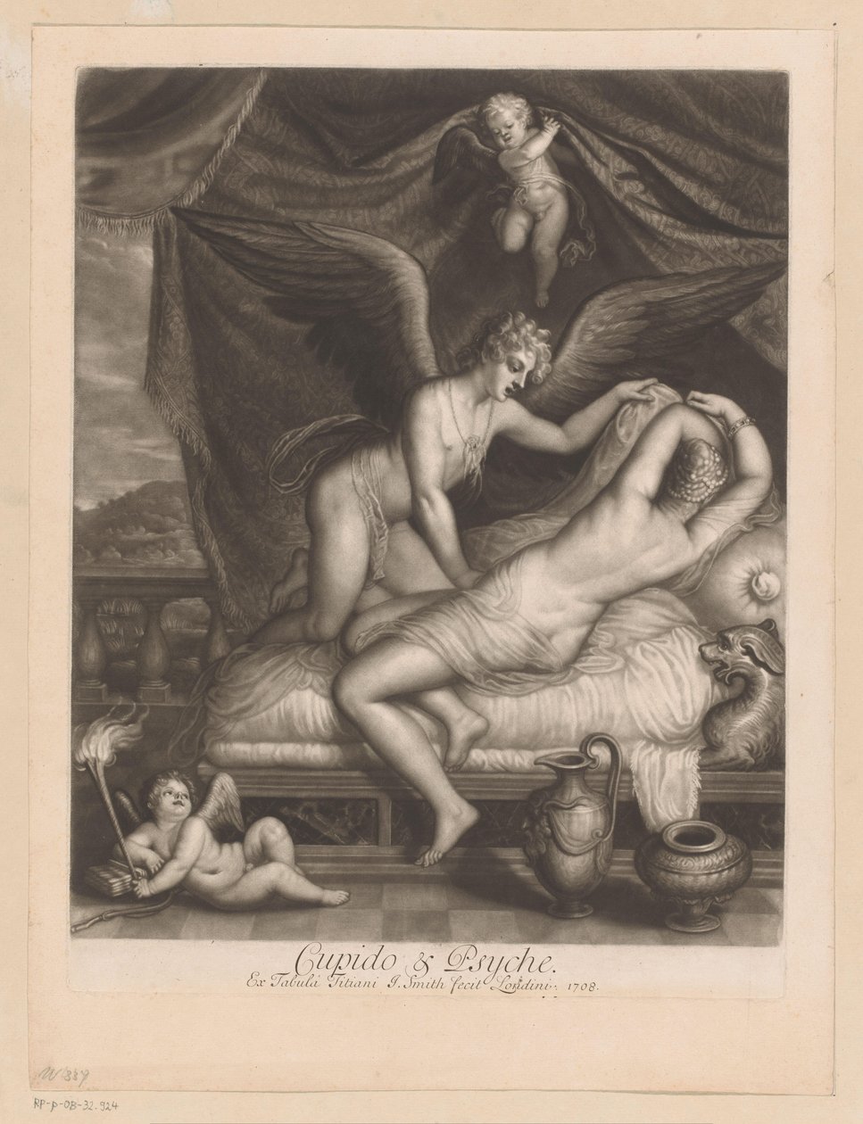 Kupidyn i Psyche w łóżku Kupidyn i Psyche (tytuł na obiekcie) Romanse bogów (tytuł serii) Loves of the Gods (tytuł serii) autorstwa John Smith