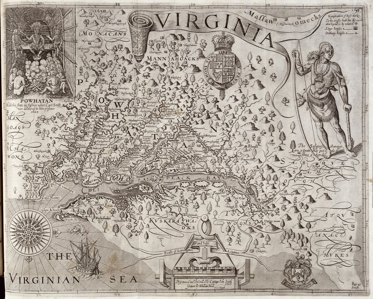 Mapa Wirginii, odkryta i opisana przez kapitana Johna Smitha, 1606, rytowana przez Williama Hole (fl. 1607-24), opublikowana w 1612 (patrz także 174212) autorstwa John Smith 2