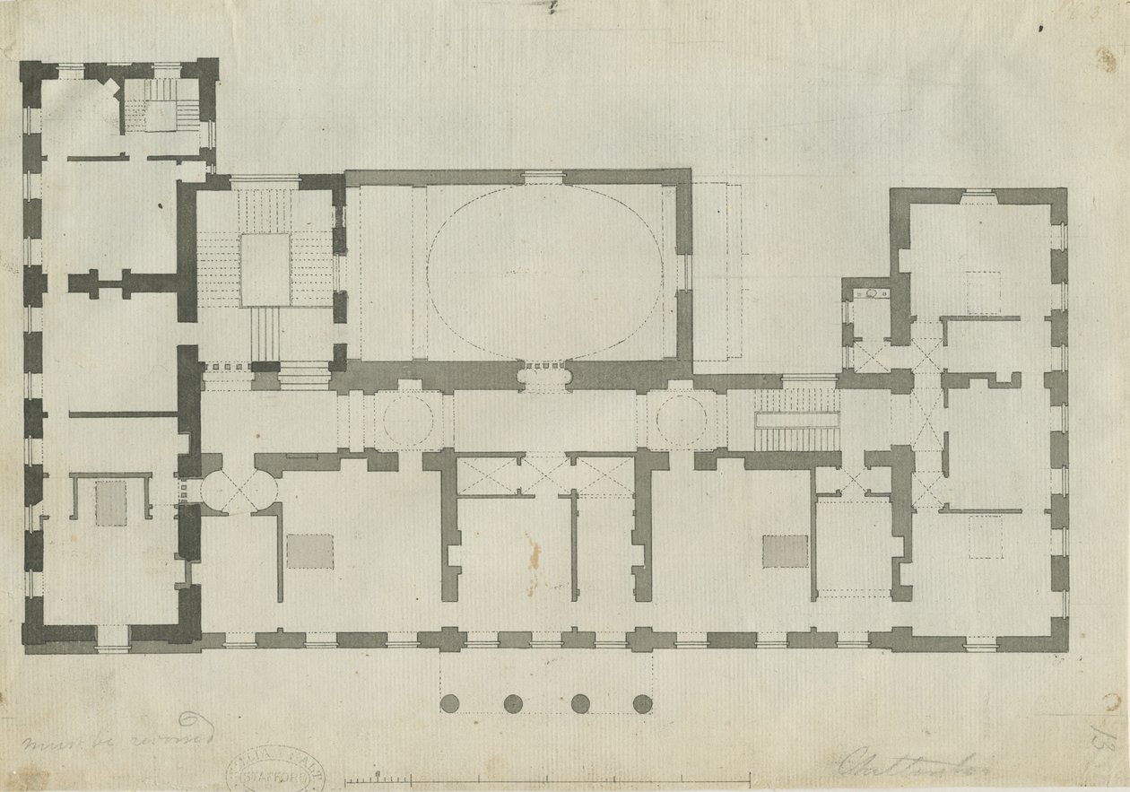 Chillington Hall: rysunek długopisem i ołówkiem, bd [1789] (rysunek) autorstwa John Soane