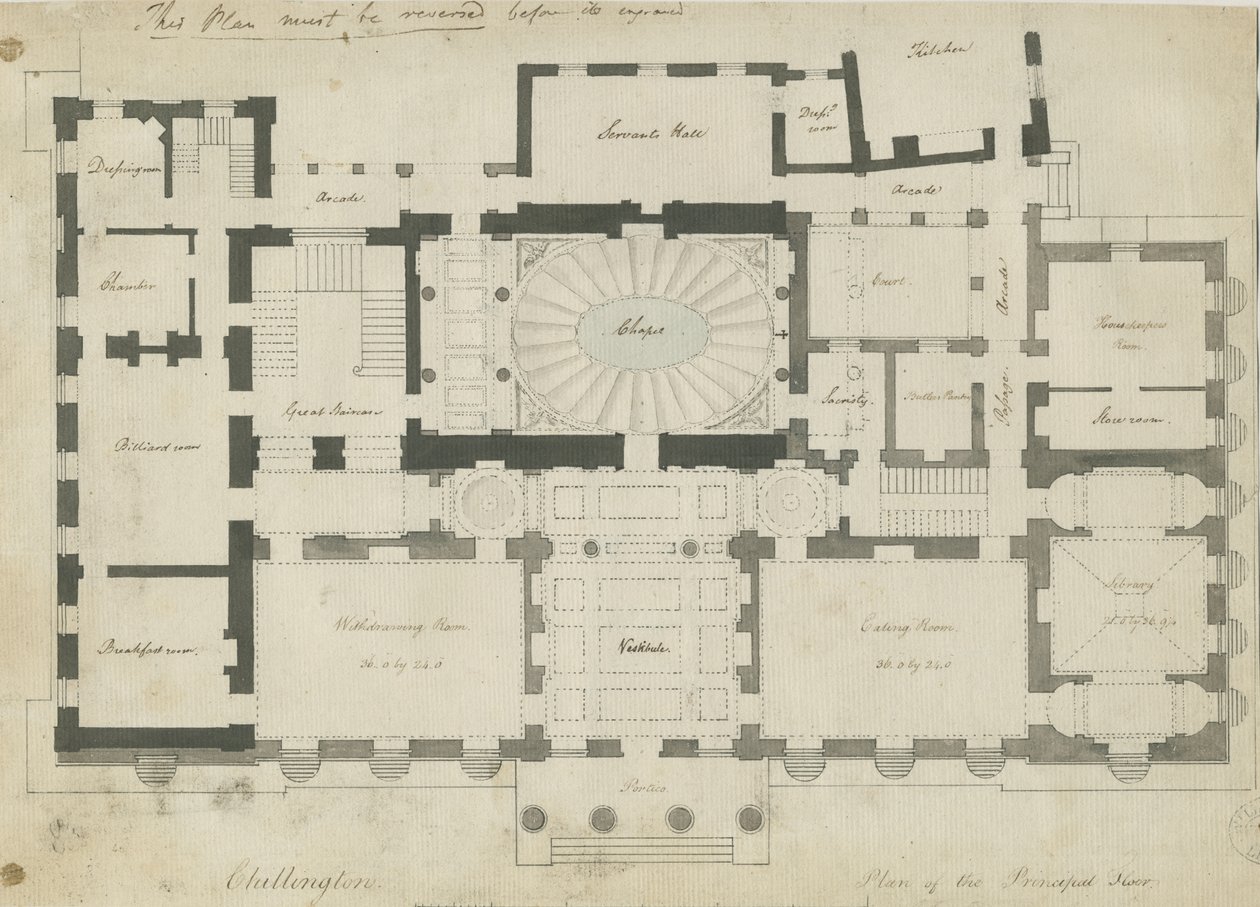 Chillington Hall: rysunek długopisem i ołówkiem, bd [1789] autorstwa John Soane