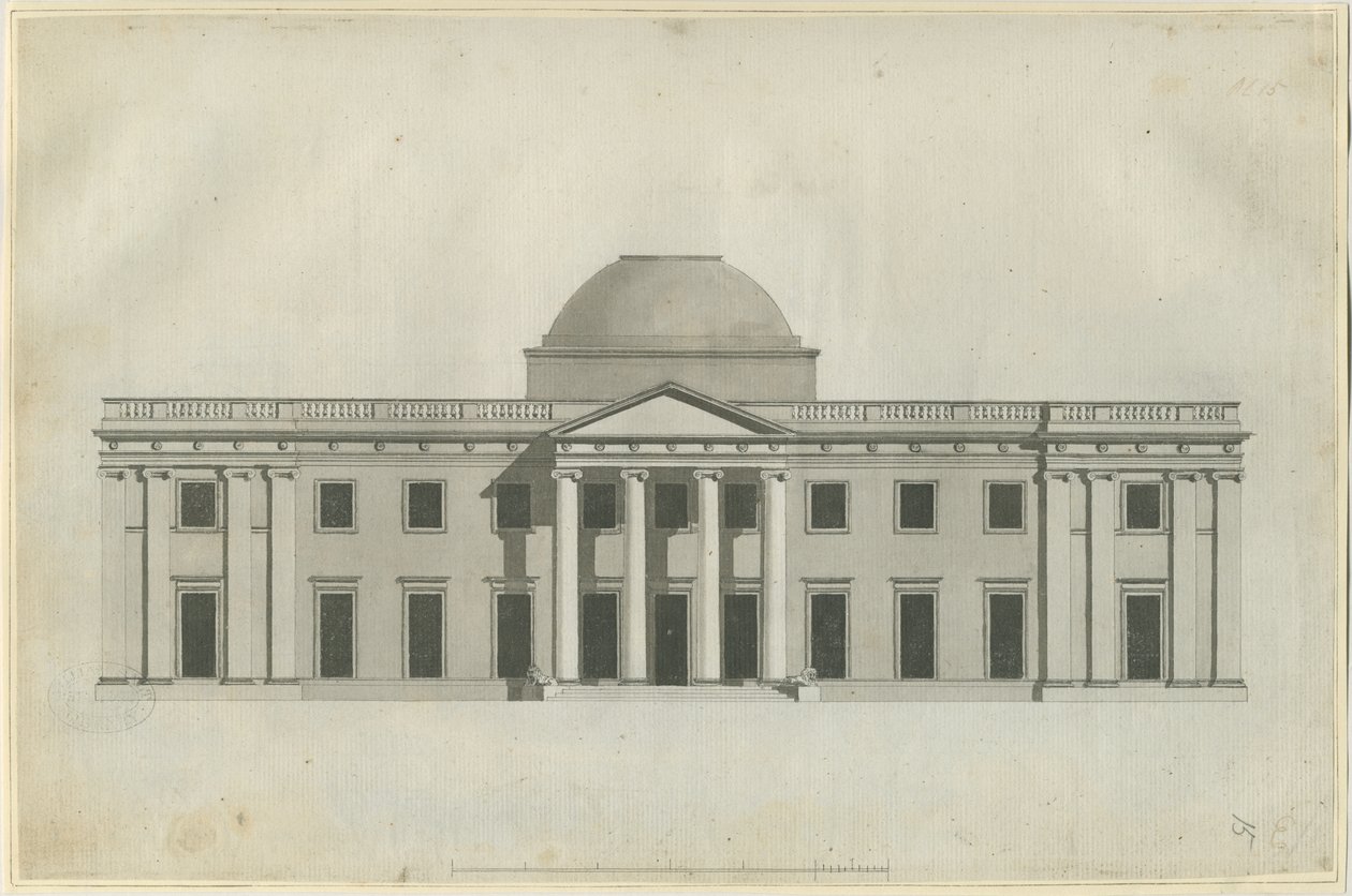 Chillington Hall: rysunek długopisem i praniem, nd [1780s] (rysunek) autorstwa John Soane