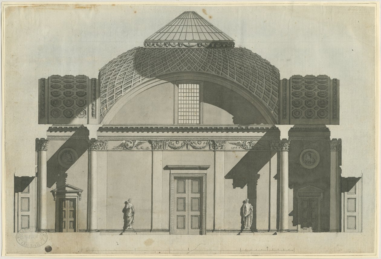 Chillington Hall: rysunek w sepii, nd [1789] (rysunek) autorstwa John Soane
