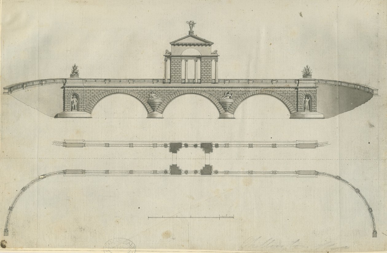 Chillington Park - Proponowany most: rysunek w sepii, nd [1789] (druk) autorstwa John Soane