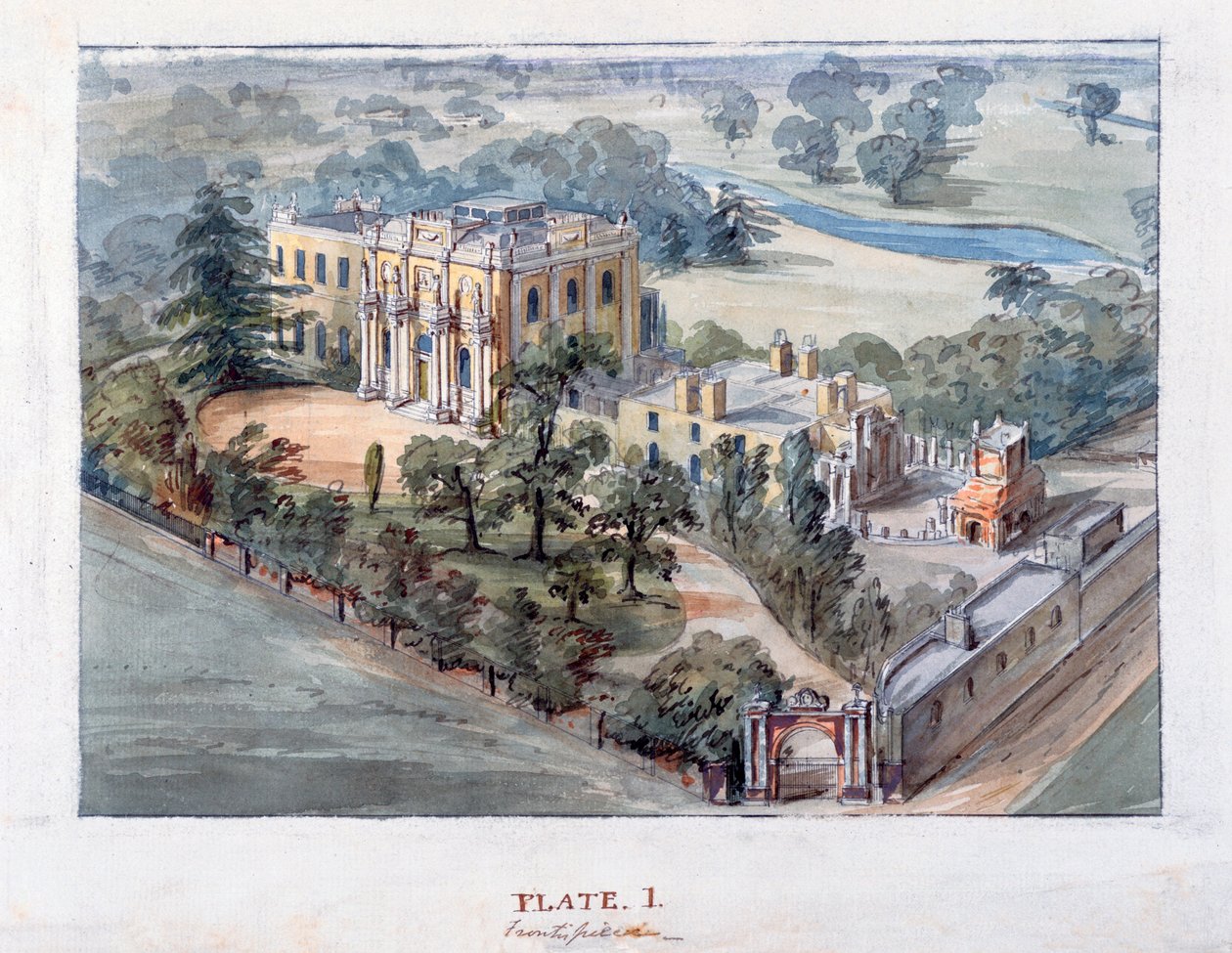 Dwór Pitzhanger, Ealing (pióro i atrament z wc na papierze) autorstwa John Soane