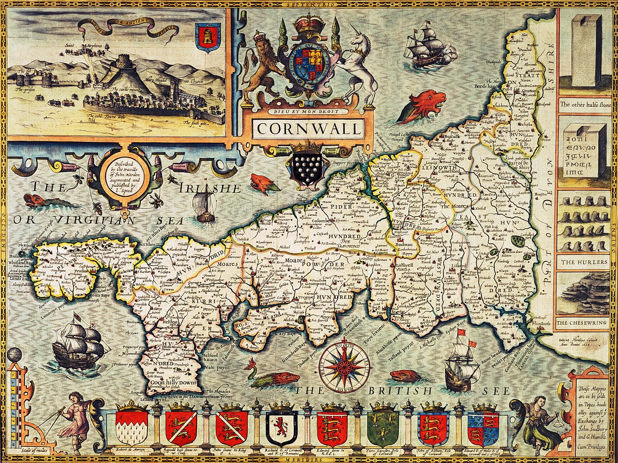 Mapa Kornwalii z „Teatru Imperium Wielkiej Brytanii”, wyd. w Londynie autorstwa George