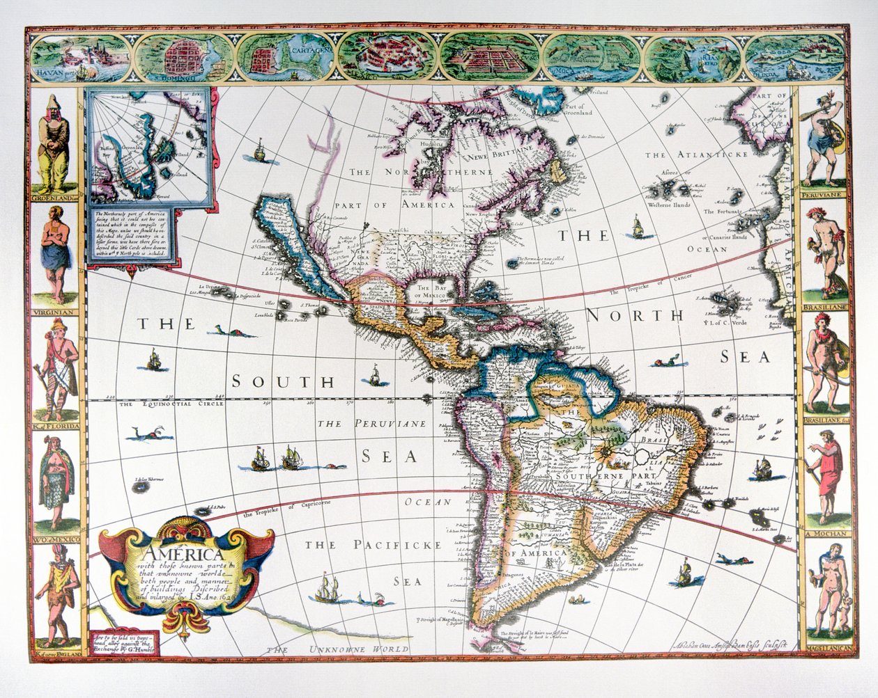 Mapa półkuli zachodniej w 1626 roku (kolor lito) autorstwa John Speed
