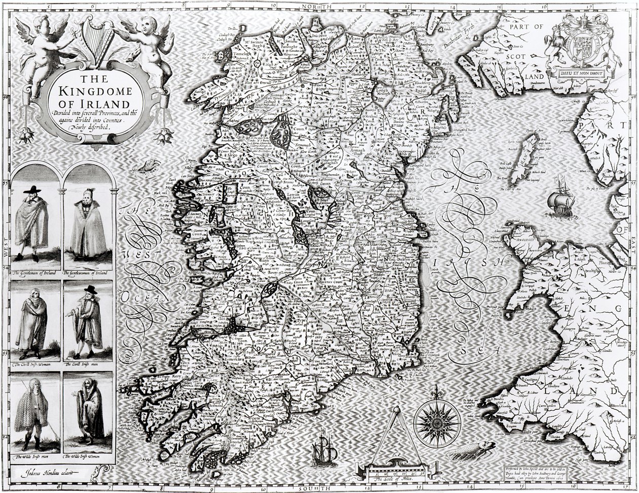 Królestwo Irlandii, ryty Jodocus Hondius (1563-1612), „Teatr Imperium Wielkiej Brytanii”, wyd. John Sudbury i George Humble, 1611-12 (patrz 108099 dla szczegółów) autorstwa John Speed