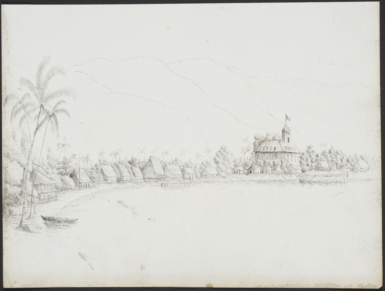 Widok Papeete z portu, listopad 1845 autorstwa John Speer