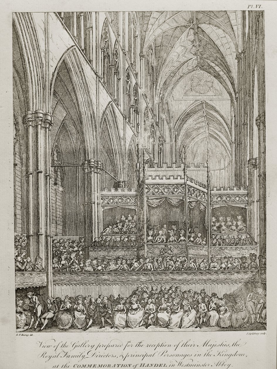 koncert z okazji 25. rocznicy śmierci Jerzego Fryderyka Haendla (1685-1759) - Widok Galerii przygotowanej na przyjęcie ich Królewskich Mości Rodziny Królewskiej autorstwa John Spilsbury