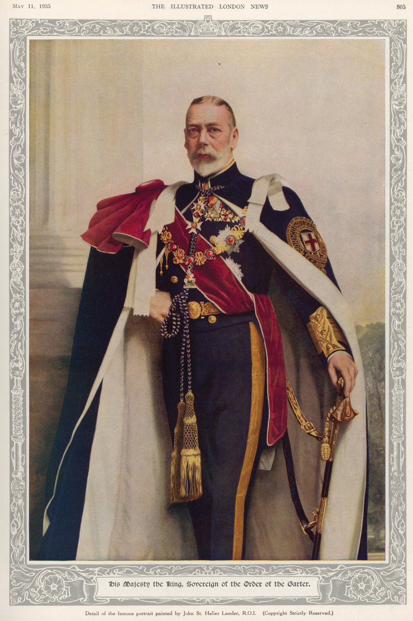 Król Jerzy V (1865-1936) Suweren Orderu Podwiązki, z „The Illustrated London News”, 11 maja 1935 autorstwa John St. Helier Lander