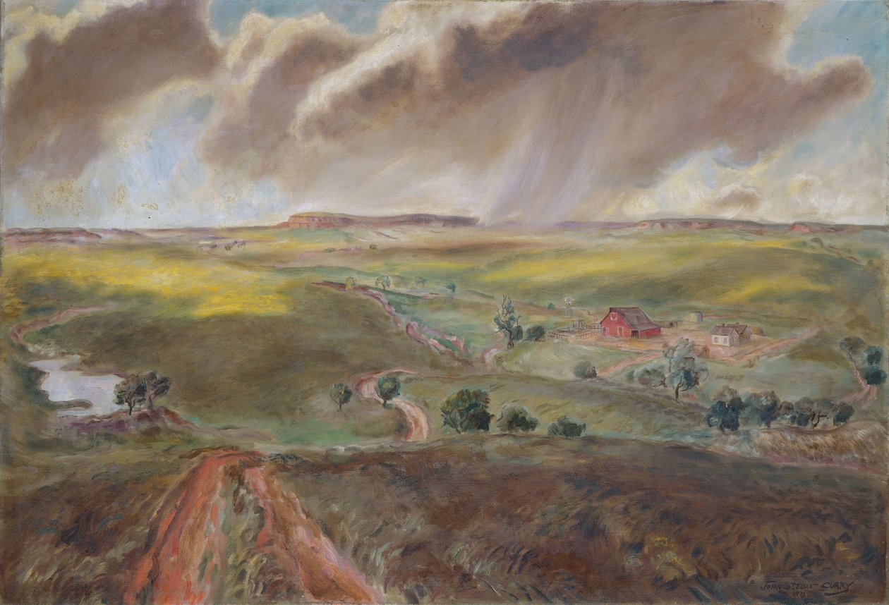 Wiosenny deszcz (Krajobraz Zachodniej Kansas) autorstwa John Steuart Curry