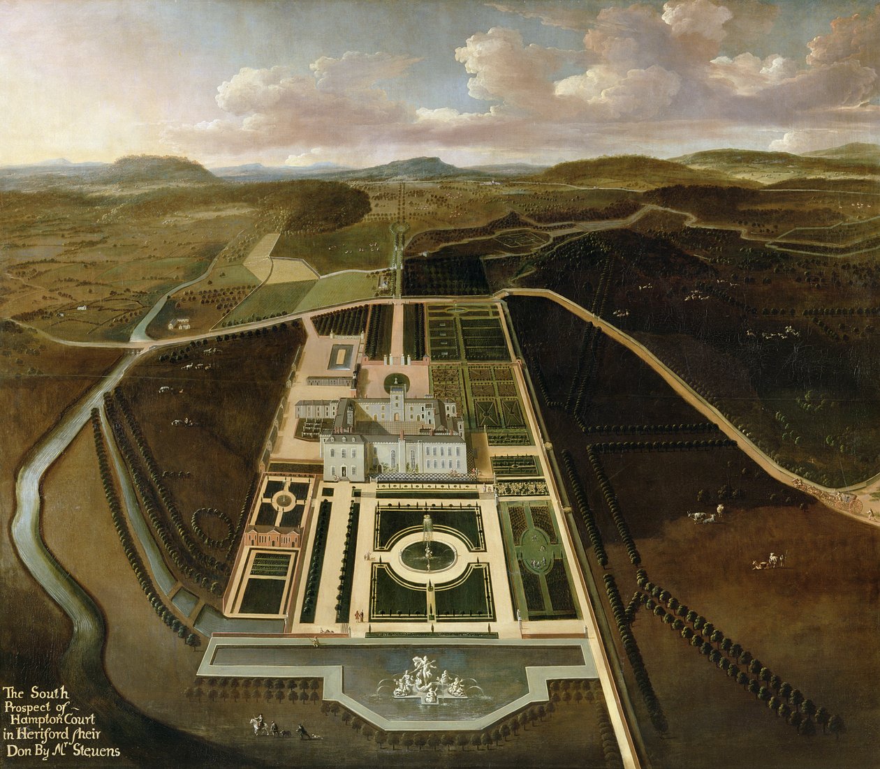 South Prospect of Hampton Court, Herefordshire, c.1705 autorstwa John Stevens
