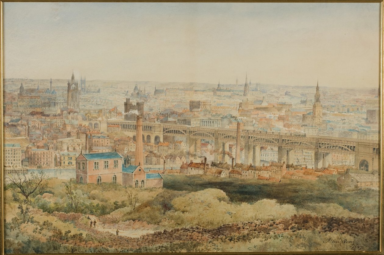 Newcastle upon Tyne z Windmill Hills, Gateshead, 1887 (ołówek i toaleta na papierze) autorstwa John Storey