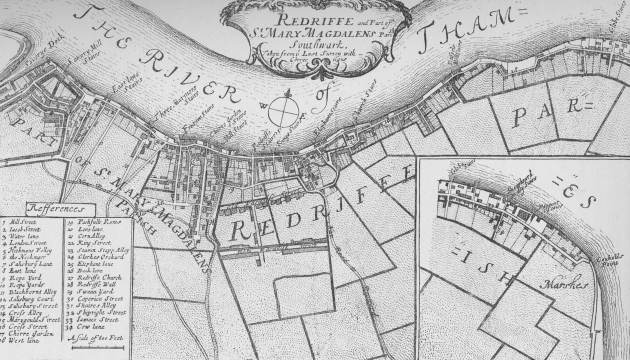 Plan Rotherhithe, 1755, 1912. Artyści: Nieznany, John Stow. autorstwa John Stow